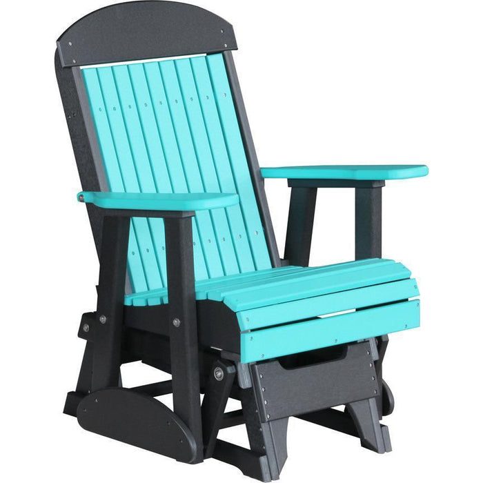 LuxCraft recycled plastic glider chair in Aruba Blue on Black
