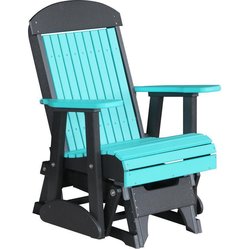 LuxCraft recycled plastic glider chair in Aruba Blue on Black