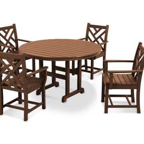 Polywood Chippendale 5-piece round dining set in teak