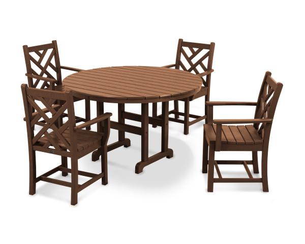 Polywood Chippendale 5-piece round dining set in teak