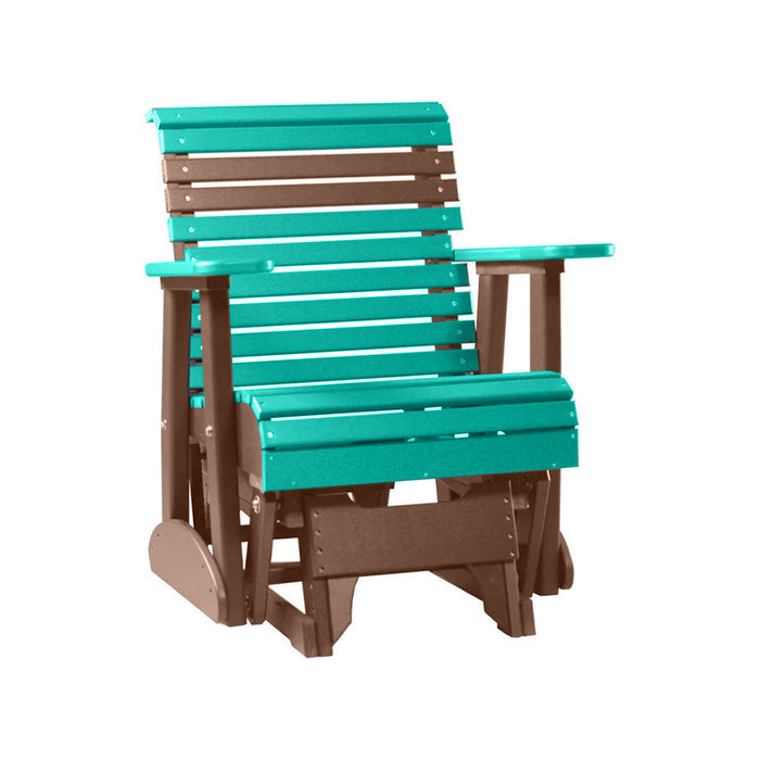 LuxCraft Aruba Blue 2 foot Rollback Recycled Plastic Glider Chair With Cup Holder