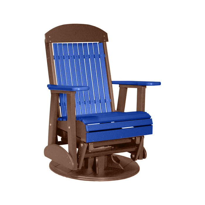 LuxCraft Blue 2 foot Classic Highback Recycled Plastic Swivel Glider Chair With Cup Holder