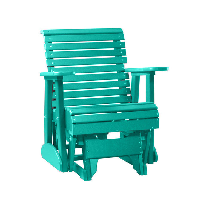 LuxCraft Aruba Blue 2 foot Rollback Recycled Plastic Glider Chair With Cup Holder