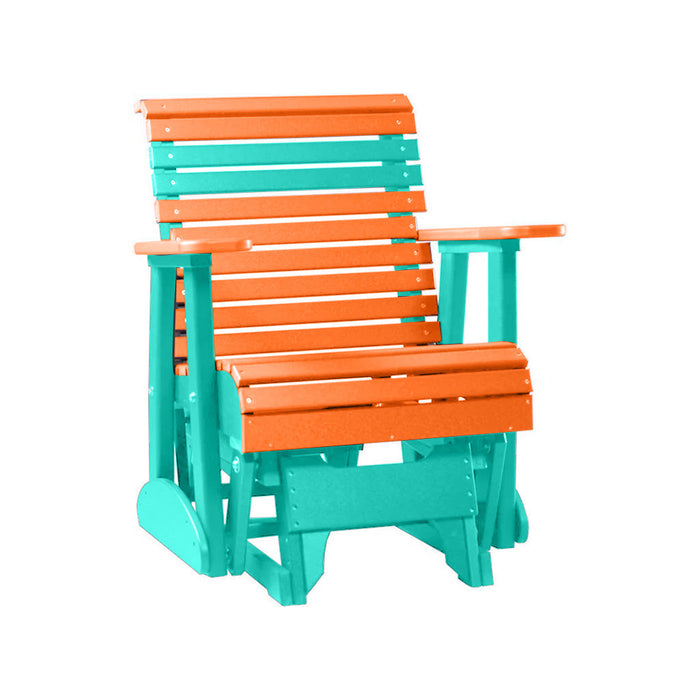LuxCraft Tangerine 2 foot Rollback Recycled Plastic Glider Chair With Cup Holder