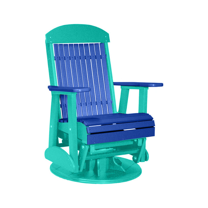 LuxCraft Blue 2 foot Classic Highback Recycled Plastic Swivel Glider Chair With Cup Holder