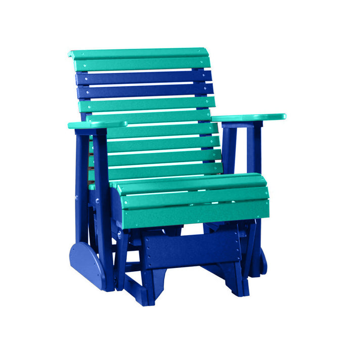 LuxCraft Aruba Blue 2 foot Rollback Recycled Plastic Glider Chair With Cup Holder