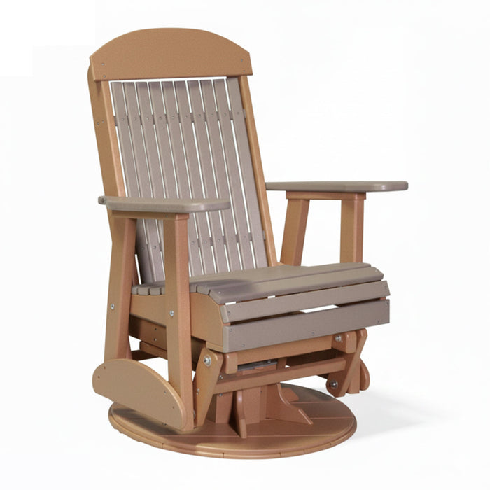 LuxCraft Weatherwood 2 foot Classic Highback Recycled Plastic Swivel Glider Chair With Cup Holder