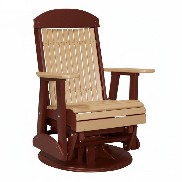 LuxCraft Cedar 2 foot Classic Highback Recycled Plastic Swivel Glider Chair With Cup Holder