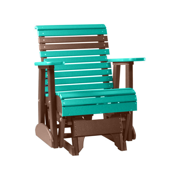 LuxCraft Aruba Blue 2 foot Rollback Recycled Plastic Glider Chair With Cup Holder