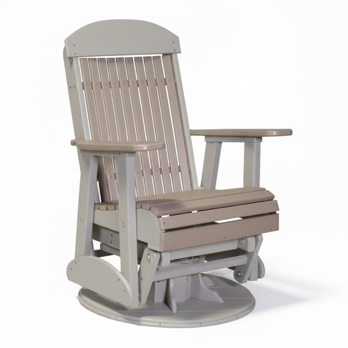 LuxCraft Weatherwood 2 foot Classic Highback Recycled Plastic Swivel Glider Chair With Cup Holder