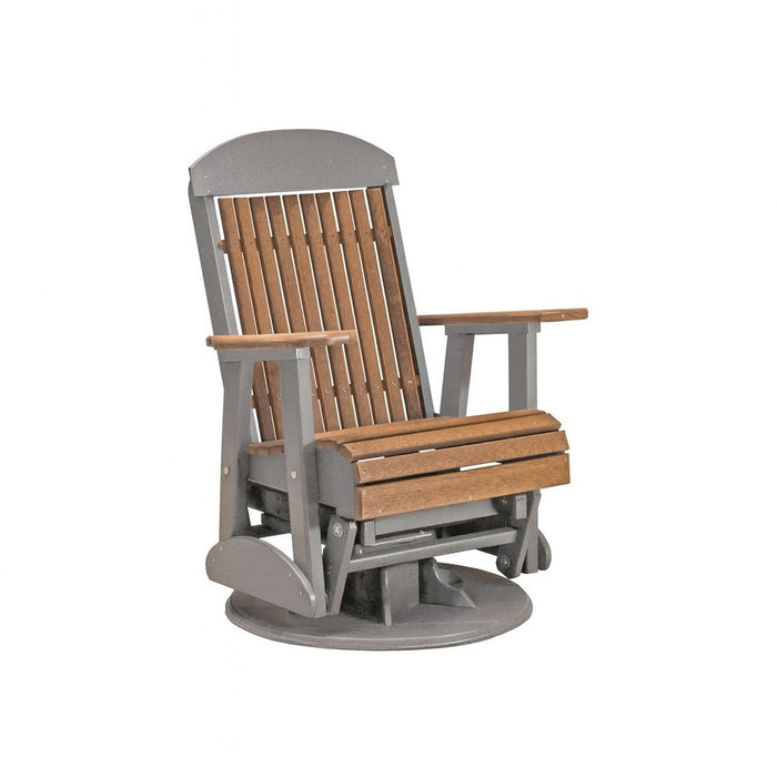 LuxCraft Antique Mahogany 2 foot Classic Highback Recycled Plastic Swivel Glider Chair With Cup Holder