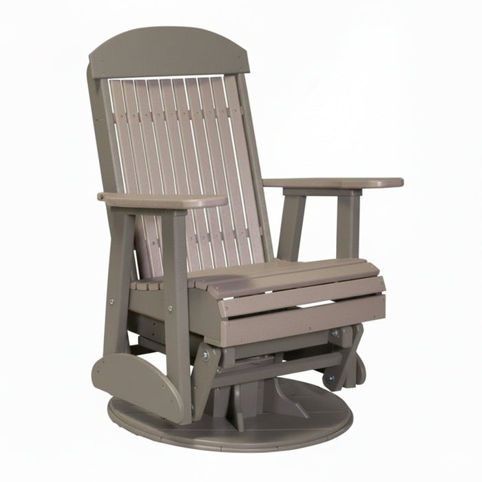 LuxCraft Weatherwood 2 foot Classic Highback Recycled Plastic Swivel Glider Chair With Cup Holder