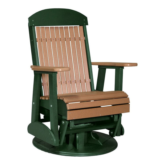 LuxCraft Cedar 2 foot Classic Highback Recycled Plastic Swivel Glider Chair With Cup Holder