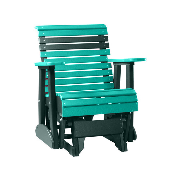 LuxCraft Aruba Blue 2 foot Rollback Recycled Plastic Glider Chair With Cup Holder