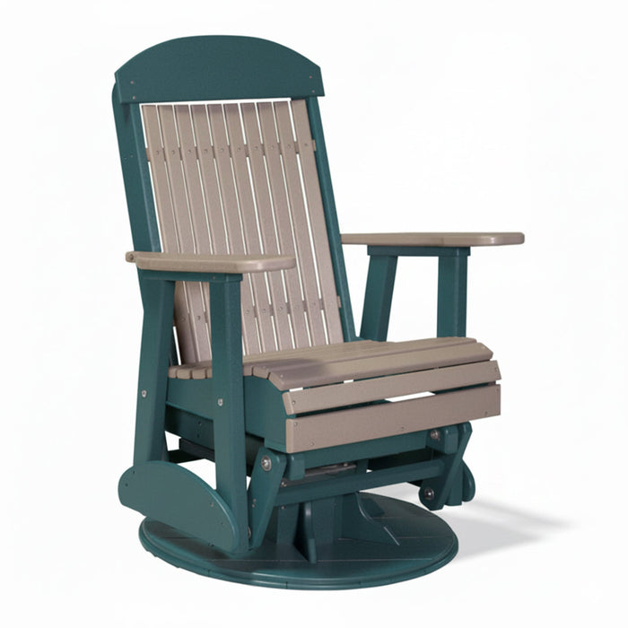 LuxCraft Weatherwood 2 foot Classic Highback Recycled Plastic Swivel Glider Chair With Cup Holder