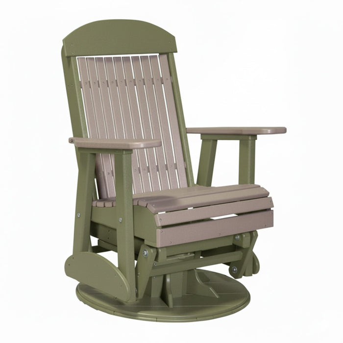 LuxCraft Weatherwood 2 foot Classic Highback Recycled Plastic Swivel Glider Chair With Cup Holder