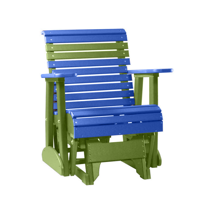 LuxCraft Blue 2 foot Rollback Recycled Plastic Glider Chair With Cup Holder