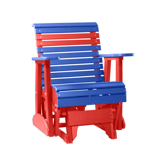 LuxCraft Blue 2 foot Rollback Recycled Plastic Glider Chair With Cup Holder