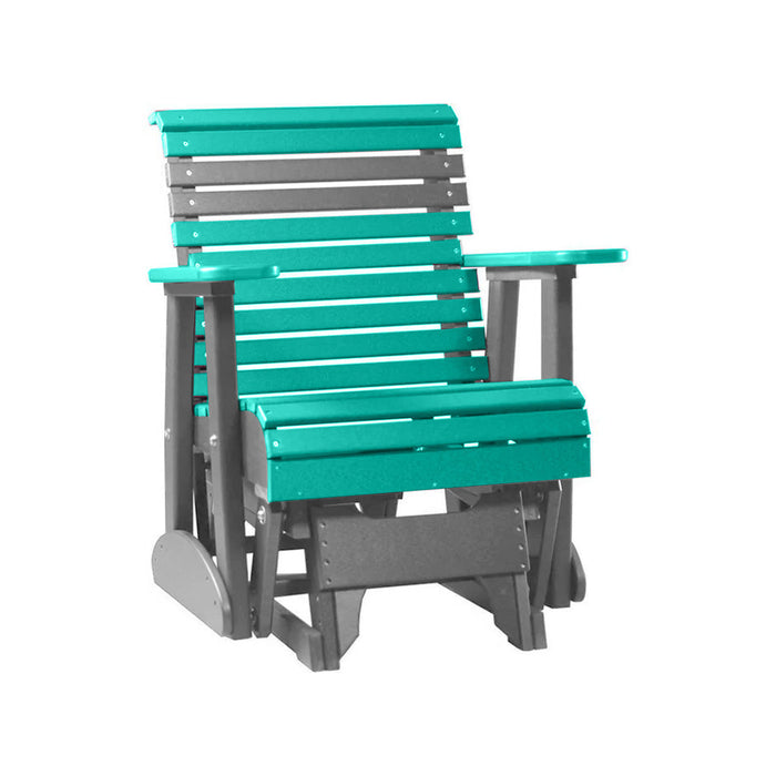 LuxCraft Aruba Blue 2 foot Rollback Recycled Plastic Glider Chair With Cup Holder