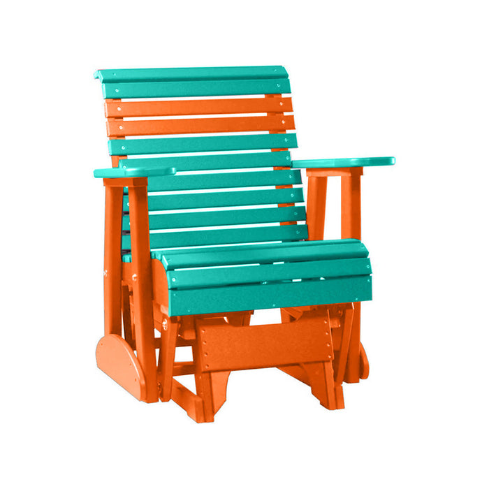 LuxCraft Aruba Blue 2 foot Rollback Recycled Plastic Glider Chair With Cup Holder