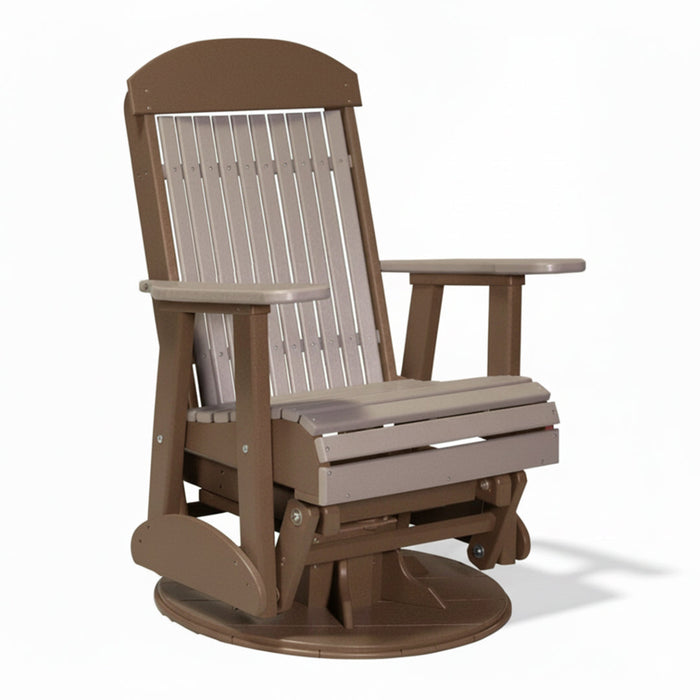 LuxCraft Weatherwood 2 foot Classic Highback Recycled Plastic Swivel Glider Chair With Cup Holder