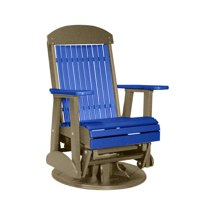 LuxCraft Blue 2 foot Classic Highback Recycled Plastic Swivel Glider Chair With Cup Holder