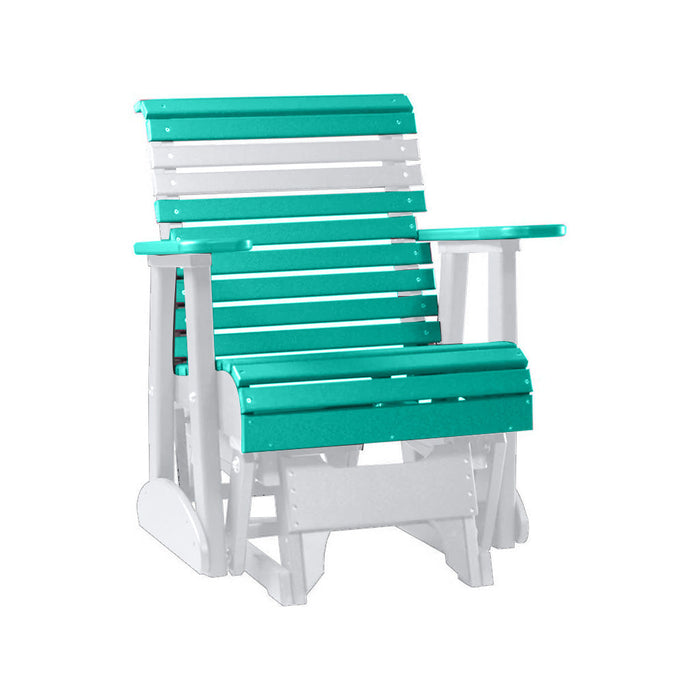 LuxCraft Aruba Blue 2 foot Rollback Recycled Plastic Glider Chair With Cup Holder