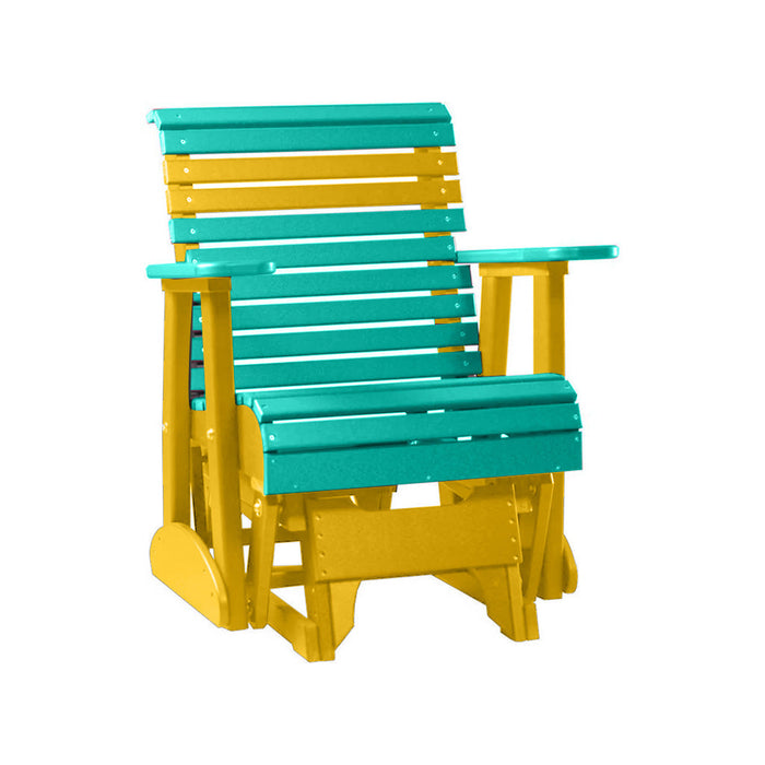 LuxCraft Aruba Blue 2 foot Rollback Recycled Plastic Glider Chair With Cup Holder