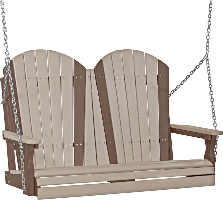 LuxCraft Adirondack 4ft. porch swing in weatherwood on chestnut brown