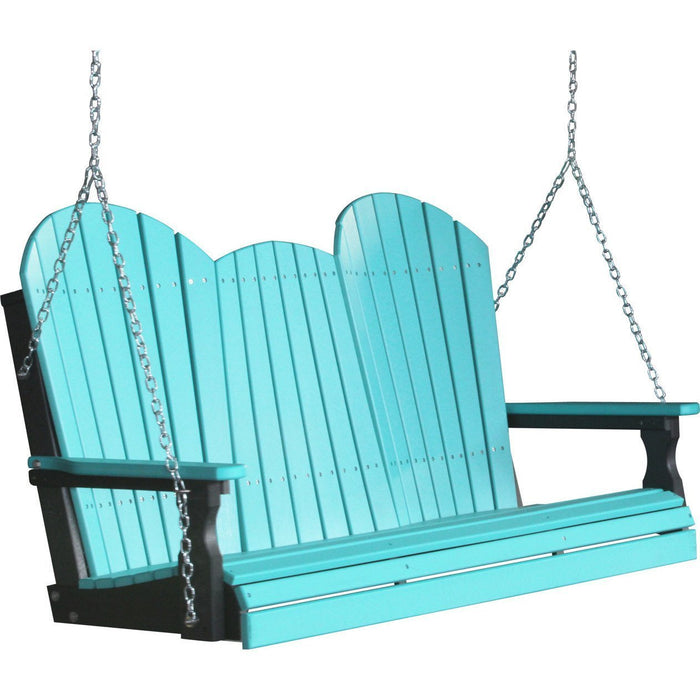 LuxCraft LuxCraft Adirondack 5ft. Recycled Plastic Porch Swing With Cup Holder Aruba Blue On Black / Adirondack Porch Swing Porch Swing 5APSABB