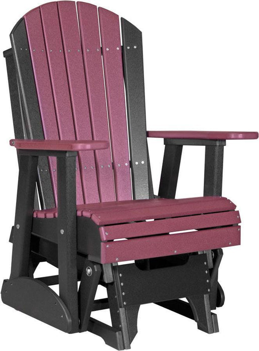 LuxCraft LuxCraft Adirondack Recycled Plastic 2 Foot Glider Chair With Cup Holder Cherrywood on Black Glider Chair 2APGCWB