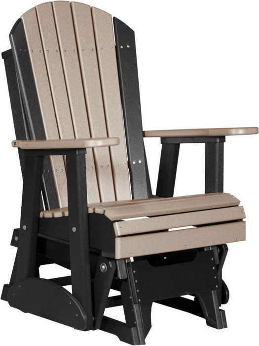LuxCraft LuxCraft Adirondack Recycled Plastic 2 Foot Glider Chair With Cup Holder Weatherwood on Black Glider Chair 2APGWWB