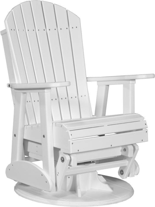 LuxCraft Luxcraft Adirondack Recycled Plastic Swivel Glider Chair With Cup Holder White Glider Chair 2ARSW
