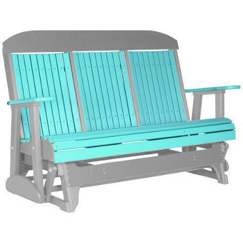 LuxCraft LuxCraft Aruba Blue 5 ft. Recycled Plastic Highback Outdoor Glider Aruba Blue on Gray Highback Glider 5CPGBGR