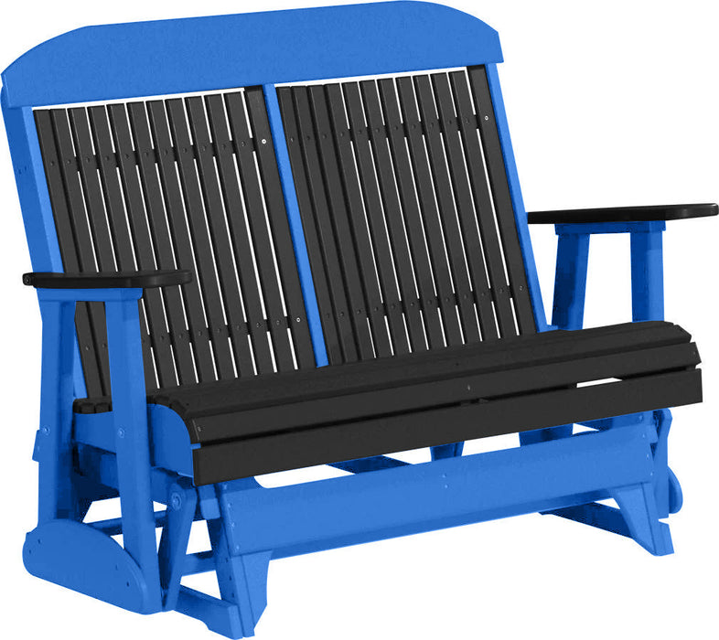 LuxCraft LuxCraft Black 4 ft. Recycled Plastic Highback Outdoor Glider Bench Black on Blue Highback Glider 4CPGBKBL