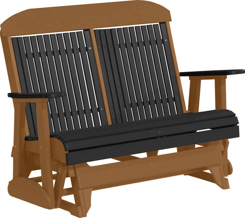 LuxCraft LuxCraft Black 4 ft. Recycled Plastic Highback Outdoor Glider Bench With Cup Holder Black on Antique Mahogany Highback Glider 4CPGBKAM-CH