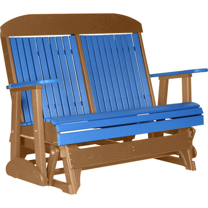 LuxCraft LuxCraft Blue 4 ft. Recycled Plastic Highback Outdoor Glider Bench Blue on Cedar Highback Glider 4CPGBC