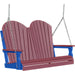 LuxCraft LuxCraft Cherry wood Adirondack 4ft. Recycled Plastic Porch Swing With Cup Holder Cherrywood on Blue / Adirondack Porch Swing Porch Swing 4APSCWBL-CH