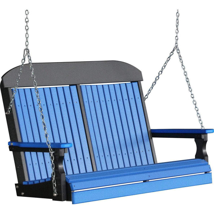 LuxCraft LuxCraft Classic Highback 4ft. Recycled Plastic Porch Swing Blue On Black Poly Porch Swing 4CPSBB