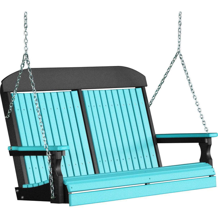 LuxCraft LuxCraft Classic Highback 4ft. Recycled Plastic Porch Swing With Cup Holder Aruba Blue On Black Porch Swing 4CPSABB