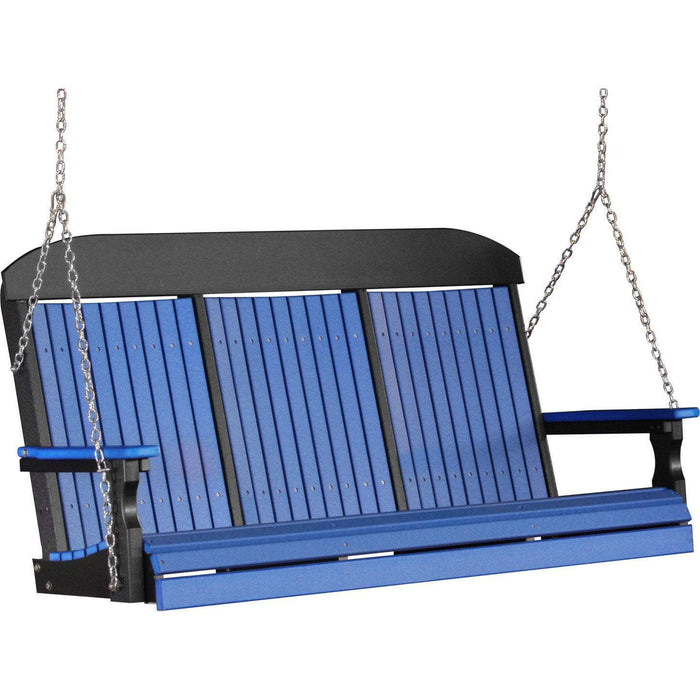 LuxCraft Classic Highback 5ft. porch swing in blue on black