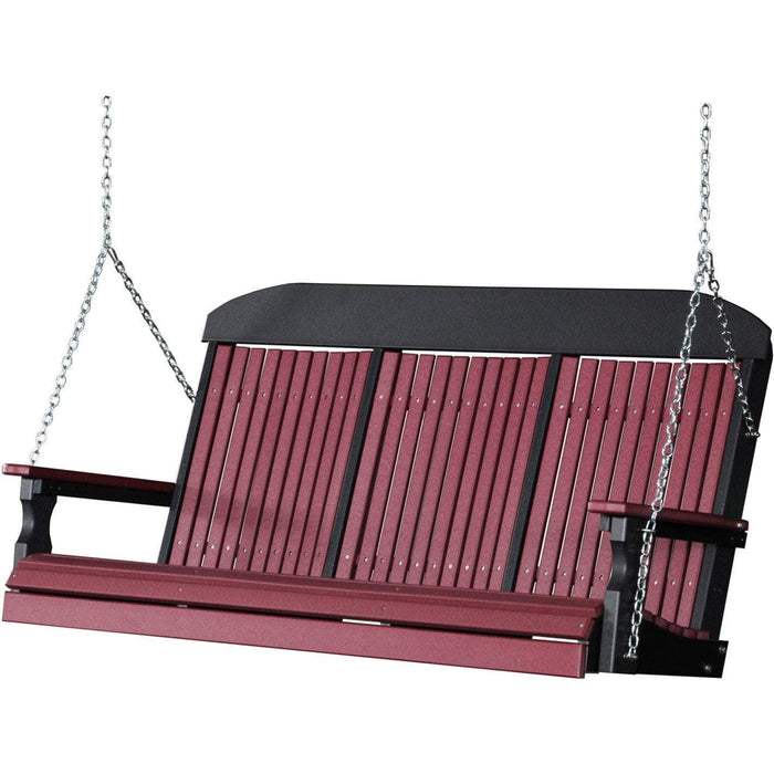 LuxCraft Classic Highback 5ft. porch swing in cherrywood on black