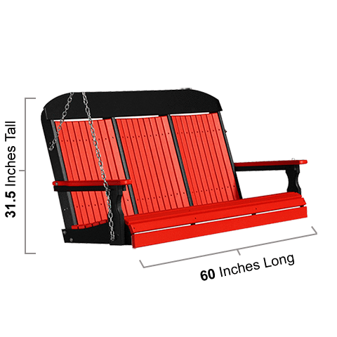 LuxCraft Classic Highback 5ft. porch swing in red on black