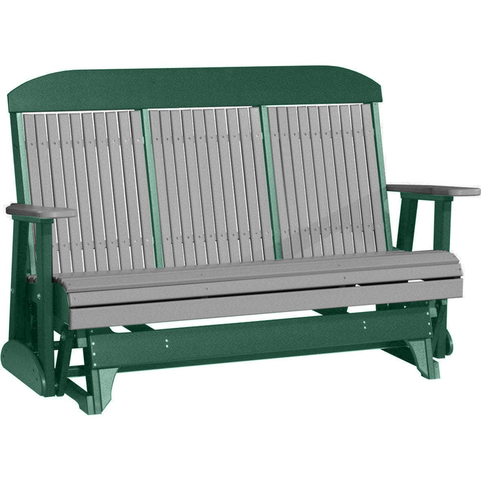 LuxCraft LuxCraft Gray 5 ft. Recycled Plastic Highback Outdoor Glider With Cup Holder Gray on Green Highback Glider 5CPGRG-CH