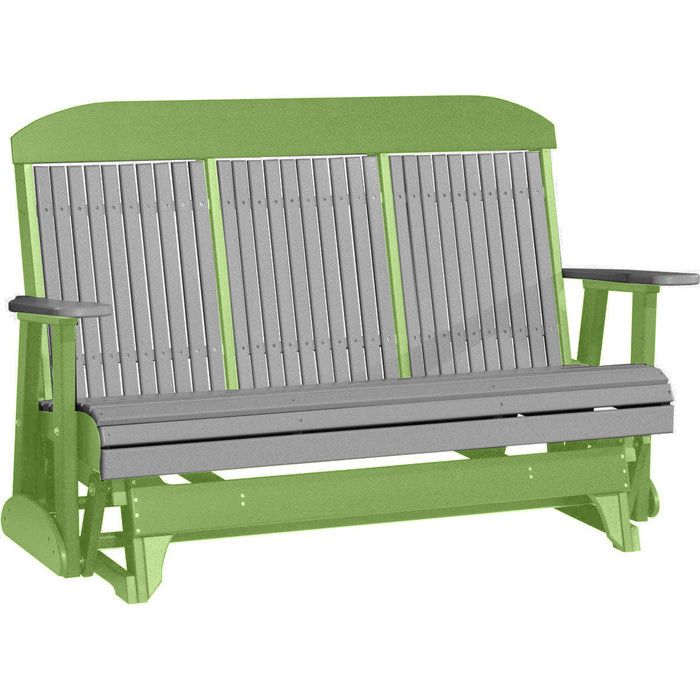 LuxCraft LuxCraft Gray 5 ft. Recycled Plastic Highback Outdoor Glider With Cup Holder Gray on Lime Green Highback Glider 5CPGRLG-CH
