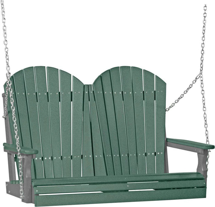 LuxCraft LuxCraft Green Adirondack 4ft. Recycled Plastic Porch Swing With Cup Holder Green on Slate / Adirondack Porch Swing Porch Swing 4APSGS-CH