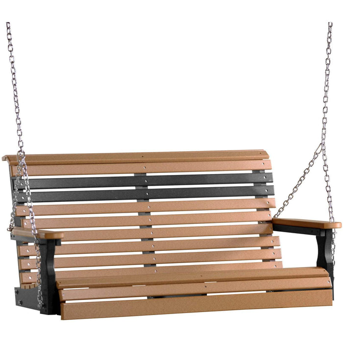 LuxCraft Rollback 4ft. porch swing in cedar on black