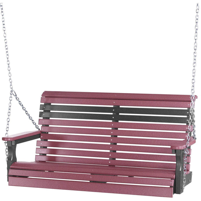 LuxCraft Rollback 4ft. porch swing in cherrywood on black