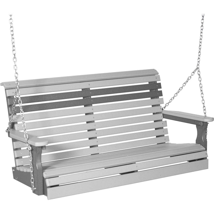 LuxCraft Rollback 4ft. recycled plastic porch swing on cedar porch