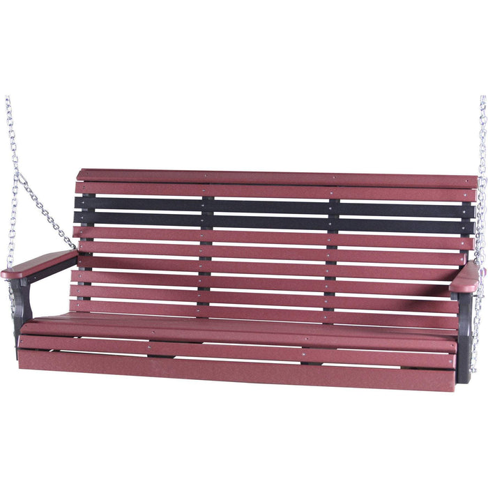 LuxCraft Rollback 5ft. porch swing in cherrywood on black